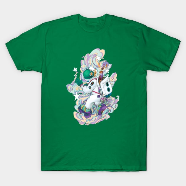 Astronaut Backpacker - Purple + Green T-Shirt by Haley Manchon